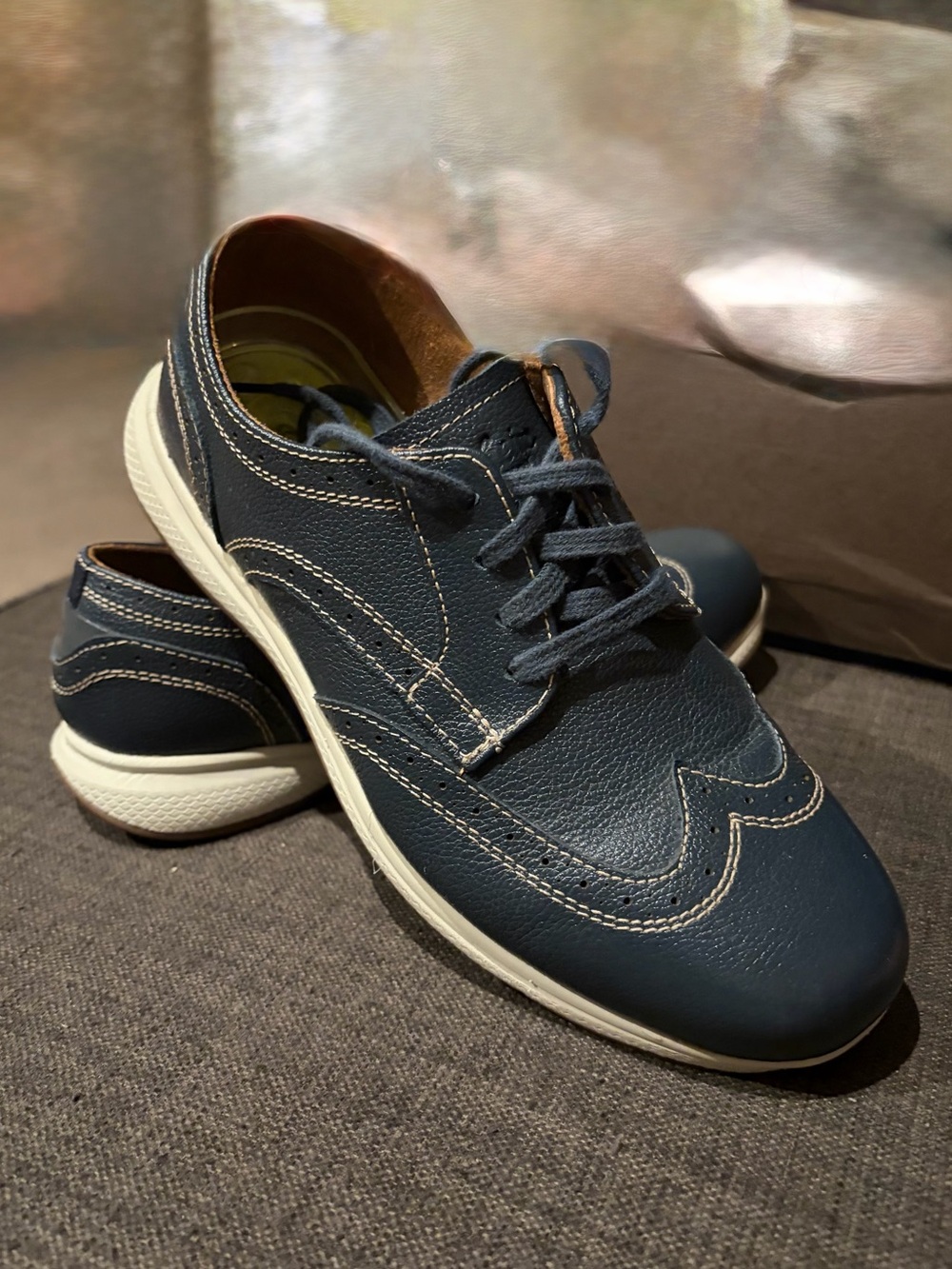Boys Navy Wingtip Casual Lace-Up Shoes